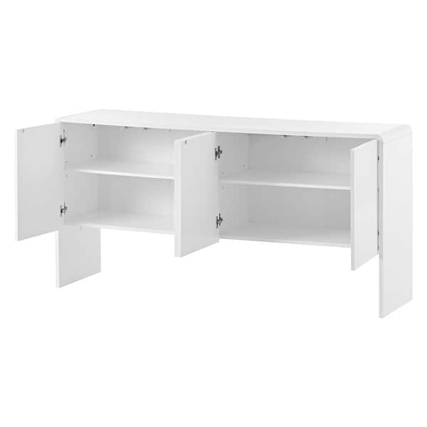 60-Inch Large Storage Sideboard with Fluted Doors, Adjustable Compartments, and Apricot Cream or White Finish - Bed Bath & Beyond
