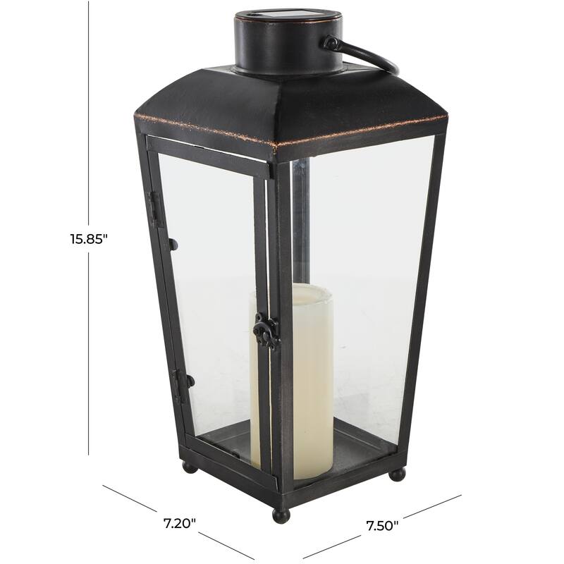 Metal Modern Indoor Outdoor Candle Lantern with Gold Accents - Black - Roche River Decor