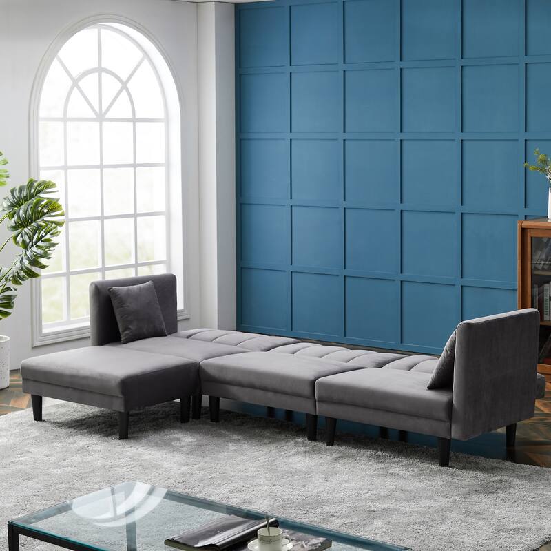 Reversible Sectional Sofa Sleeper L-shape Sofa Velvet Padded Sofa & Chaise