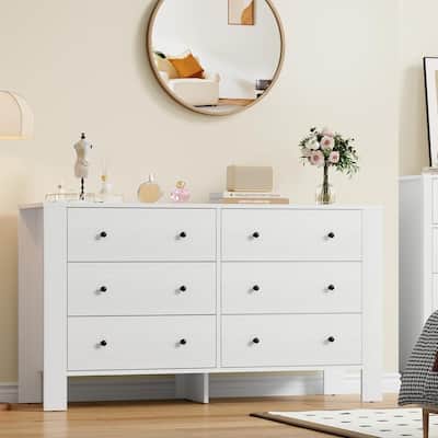 Modern Wooden Double 6 Drawer Dresser for Bedroom