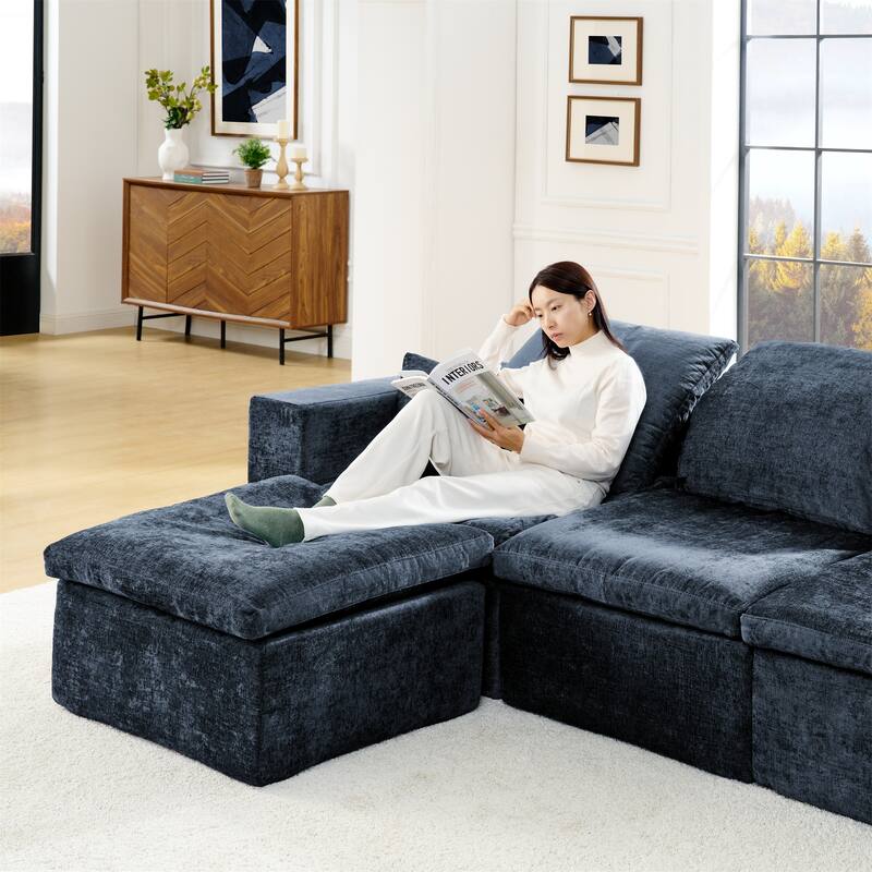 Oversized Sectional Couch U Shaped Cloud Modular Sofa Deep Seat Couch for Living Room Lounge Sleeper Sofa Bed, Chenille Chaise