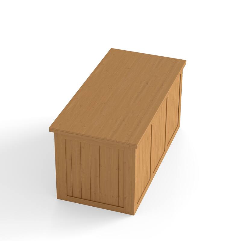 67 Gallon Wooden Deck Box Solid Wood Storage Box Seat & Table Top for Patio Furniture Cushions, Pool Toys & Garden Tools