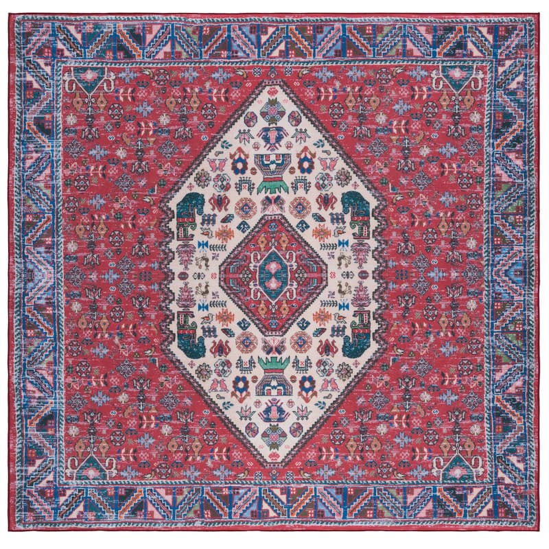 SAFAVIEH Tucson Machine Washable Slip Resistant Eilish Boho Oriental - 6' Square - Beige/Rust - Square