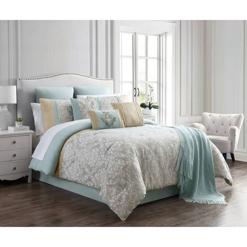 Riverbrook Home Sonia Blue/Gold 14 Piece Bed in a Bag - Blue/Gold - Queen - 10 Pieces or More