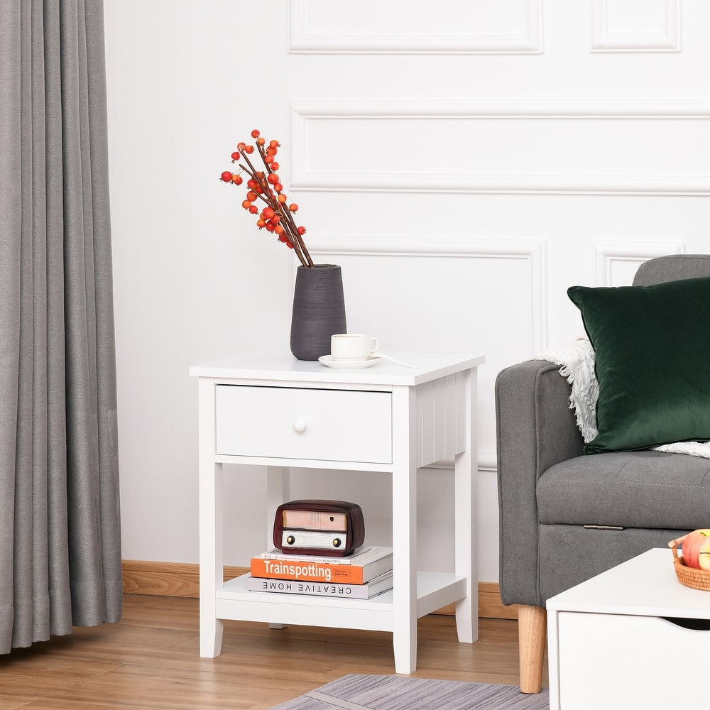 HOMCOM Modern Style Bedside End Table with Drawer and Storage Shelf for Bedroom, or Living Room - 19.75''x13.75''x23.5''