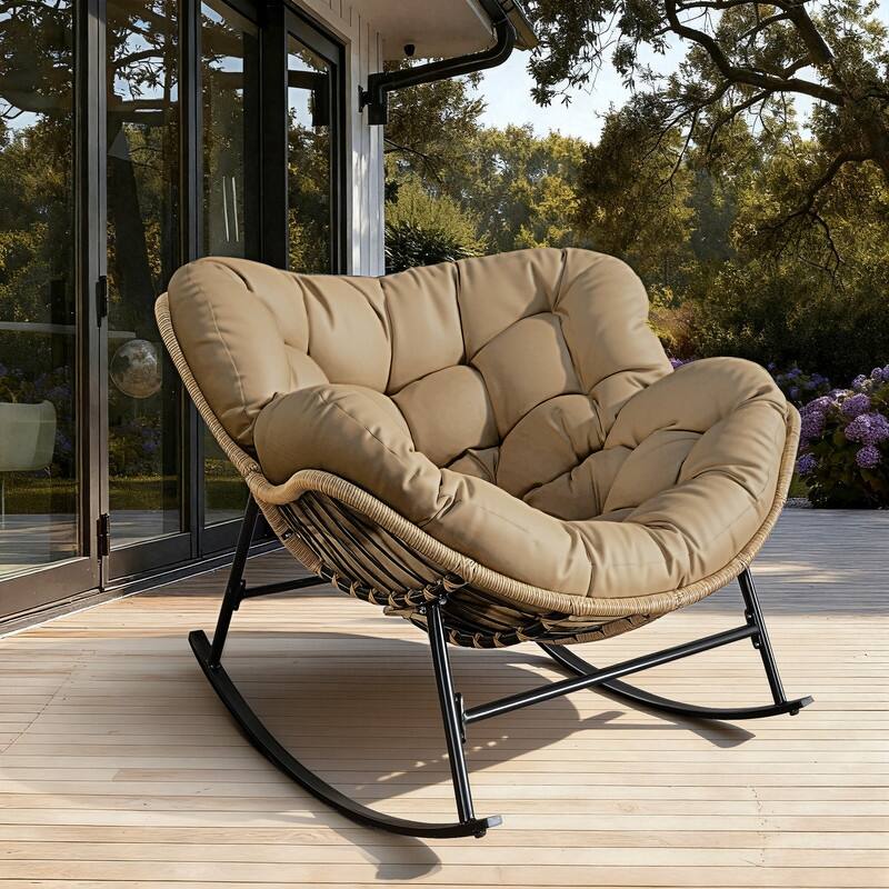 FINCATI Outdoor Rocking Papasan Chair, Rocking Chair Outdoor, 450 lbs Indoor Oversized Rocking Papasan, Comfy Rocking Egg Chair