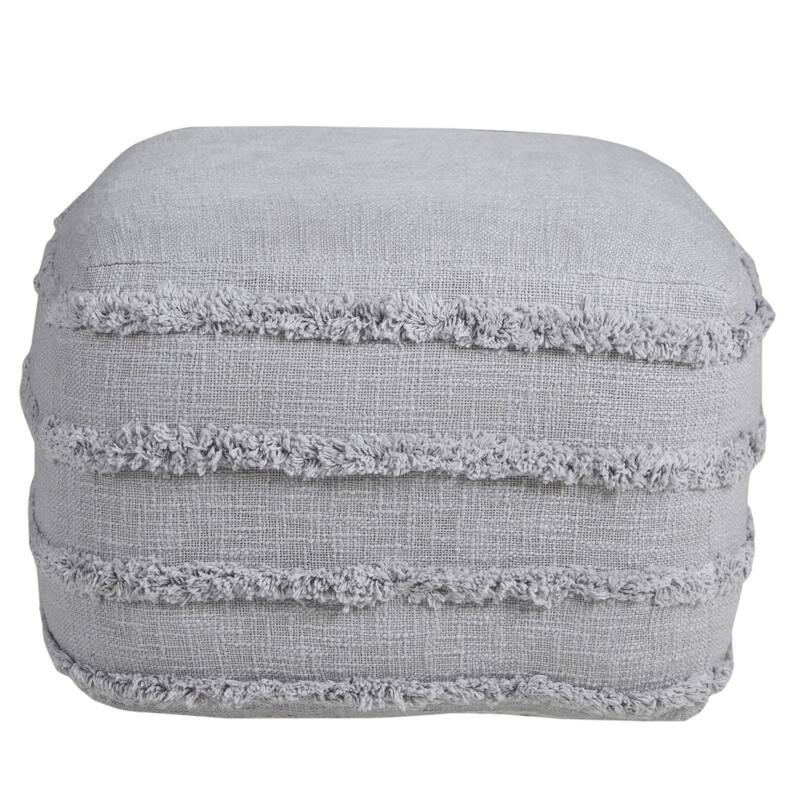 18" Gray Solid Texture and Striped Square Pouf Ottoman