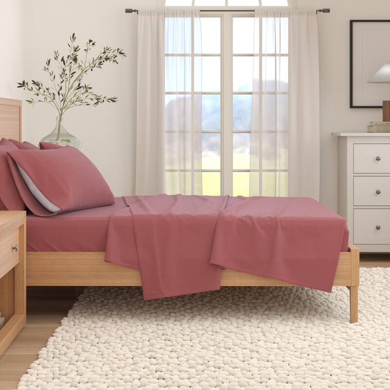 Linery & Co. Turkish Cotton Double-Brushed Solid Color Flannel Bed Sheet Set