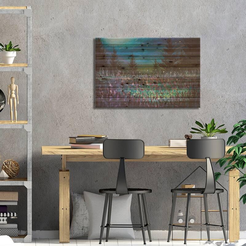 Purple Night Forest Landscape Print On Wood by Valery Rybakow - Multi-Color