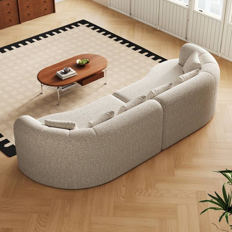 106.3" Chenille Curved Sectional Bone-Free Cloud Sofa with 6 Pillows