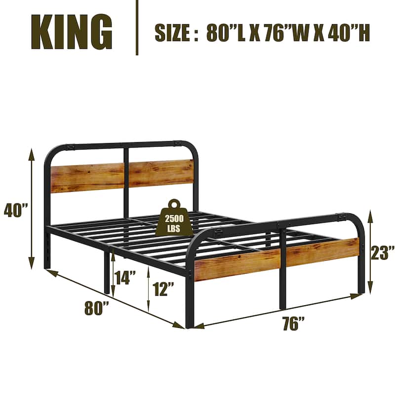 Heavy Duty Bed Frame with Wooden Headboard and Footboard, Noise-Free, Easy Assembly