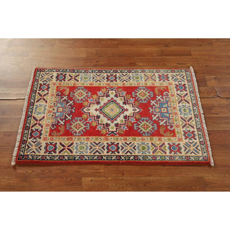 Red Kazak Oriental Foyer Rug Hand-Knotted Wool Carpet - 2'0"x 3'0"