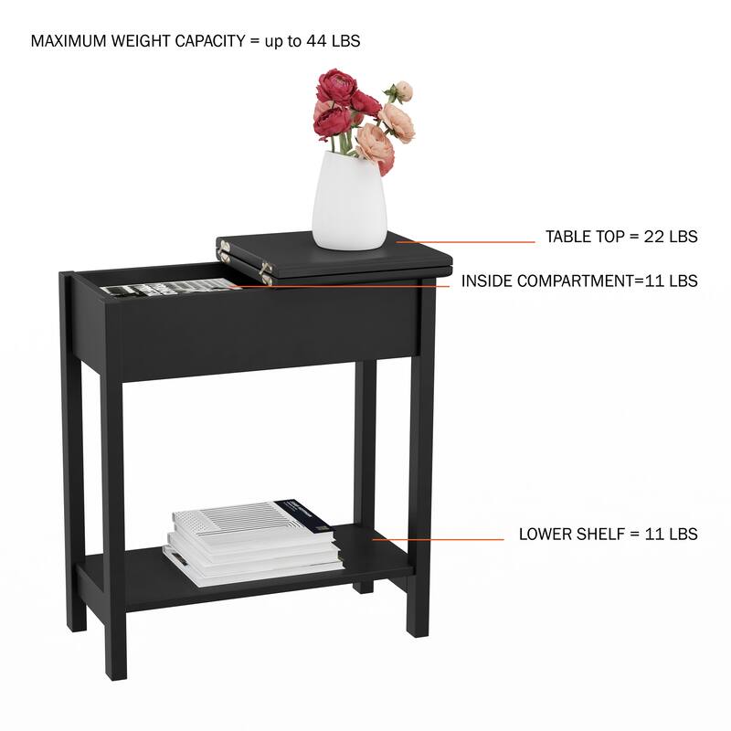 Lavish Home Narrow End Table with Storage, Black