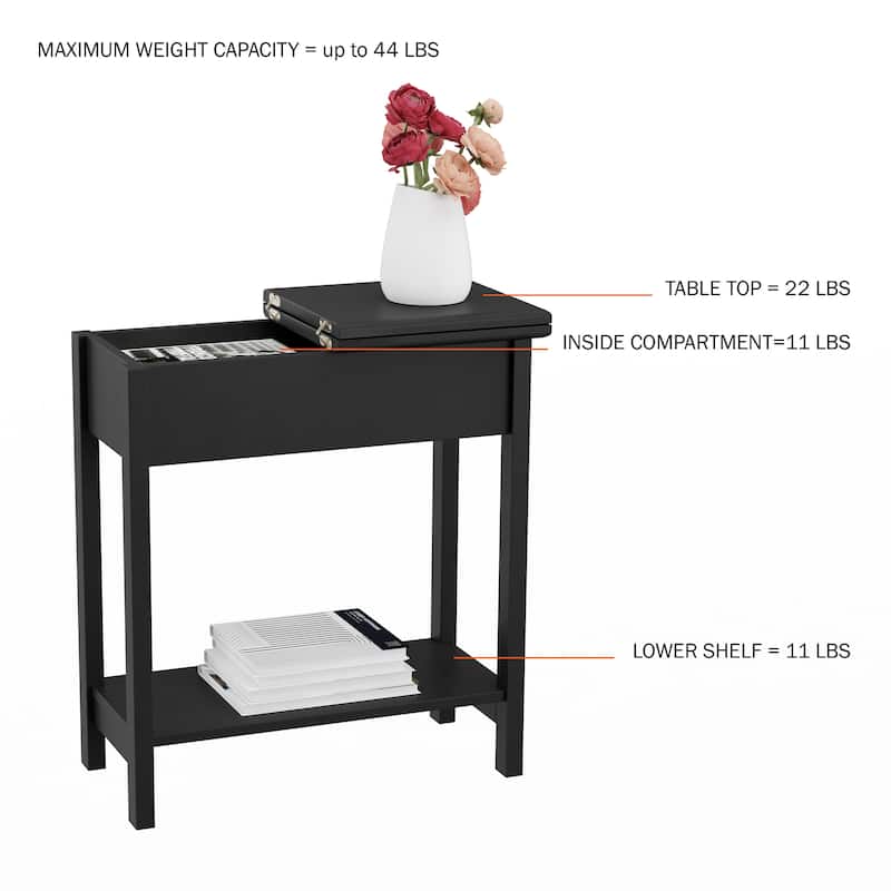 Hastings Home Flip Top End Table with Storage - 22.75” x 11” x 24”