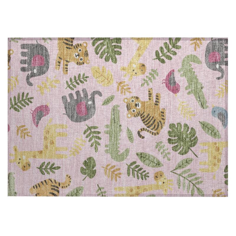 Machine Washable Indoor/ Outdoor Whimsy Safari Animals Chantille Rug