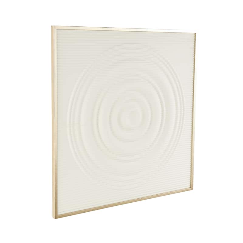 Metal Geometric Ribbed Home Wall Decor with Brass Frame - White - Roche River Decor