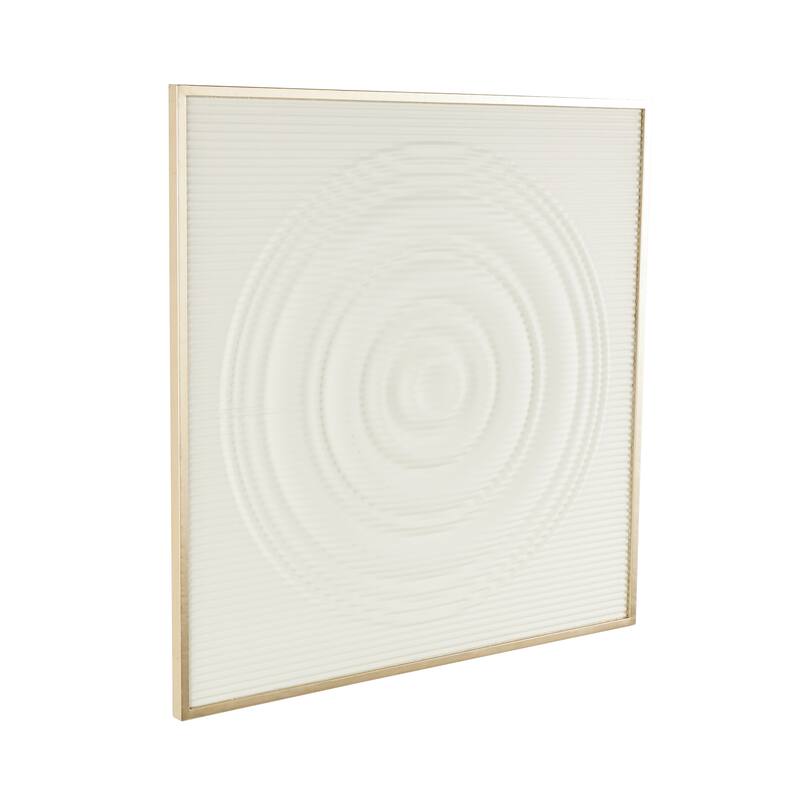 White Metal Ribbed Geometric Home Wall Decor with Brass Frame