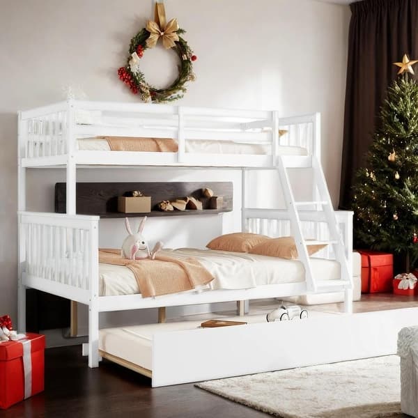 slide 2 of 34, Twin Over Full Rubber Wood Bunk Bed with Trundle Grey