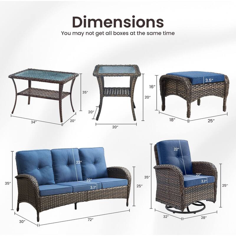 Gymojoy 7-Piece Outdoor Wicker Patio Furniture with 3 Seat Sofa & Swivel Chair, Coversation Set with Water Resistant Cushions