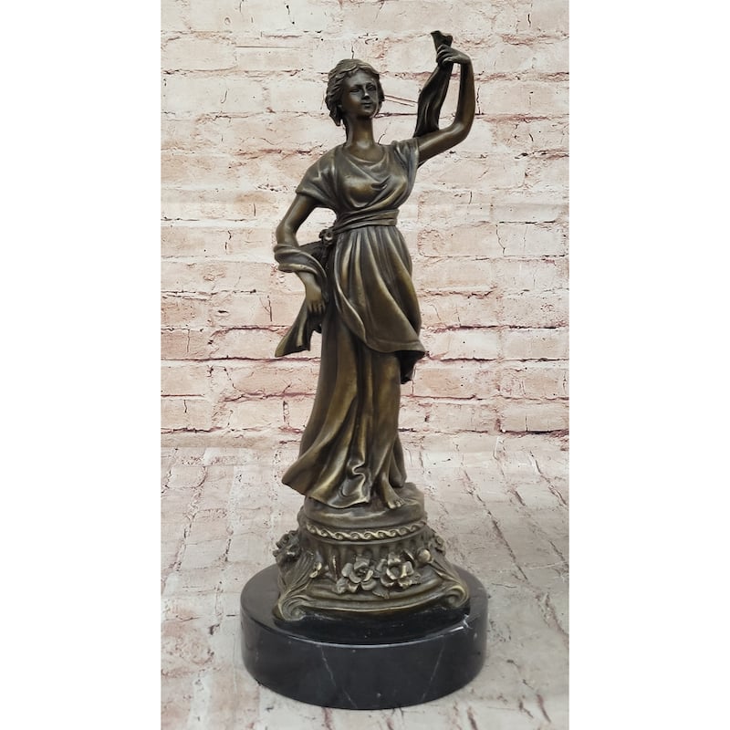 Roman Woman In Flowing Robes - Bronze Metal Sculpture Statue Original Art By Milo
