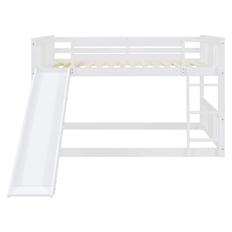 Full Over Full Bunk Bed with Ladder with Slide, White