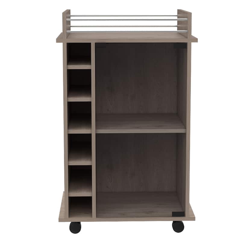 TUHOME Dukat Bar Cart,Two Shelves, Six Built-in Wine Rack and Four Casters - N/A