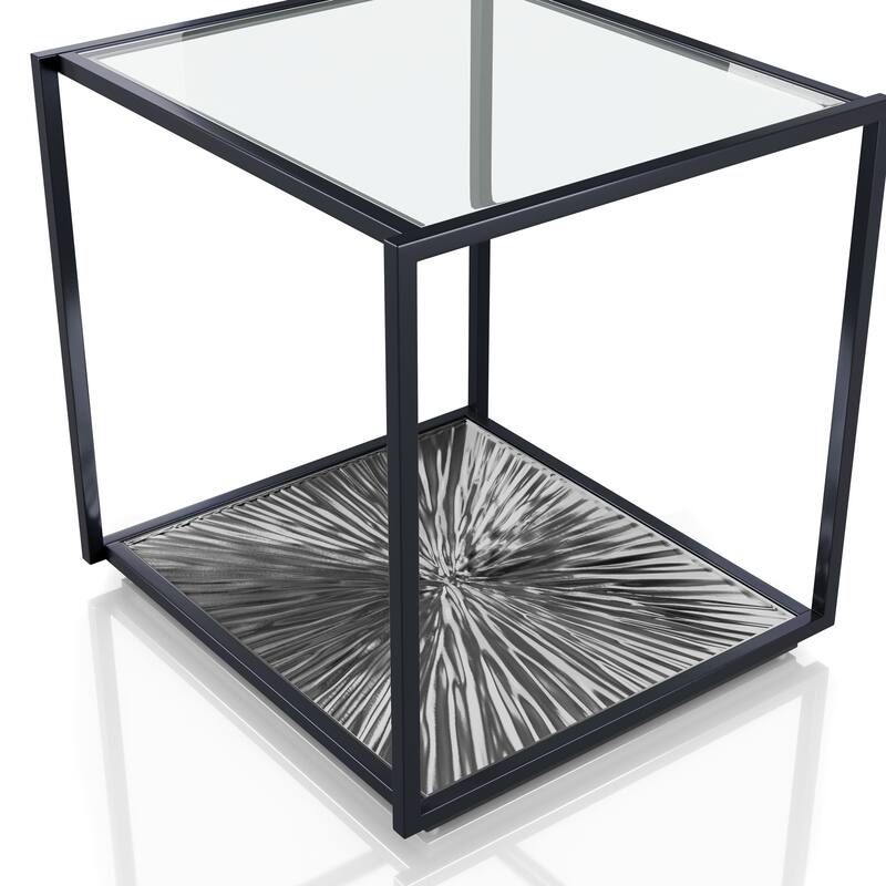 247 Shop At Home Aureum Modern 1-Shelf End Table with Sunburst Base and Tempered Glass Top