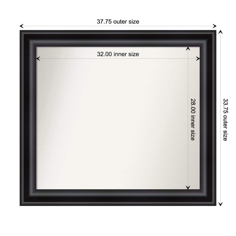 Grand Black Framed Non-Beveled Custom Wall Mirror, Bathroom Vanity Mirror - Outer Size: 37.75 x 33.75