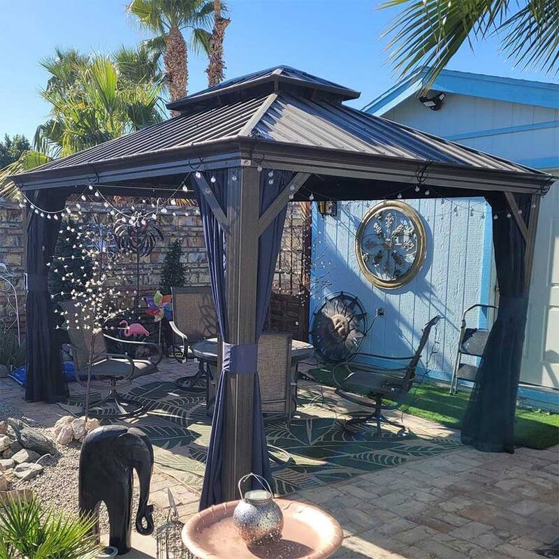 PURPLE LEAF Outdoor Hardtop Gazebo with Bronze Aluminum Frame Galvanized Steel Roof