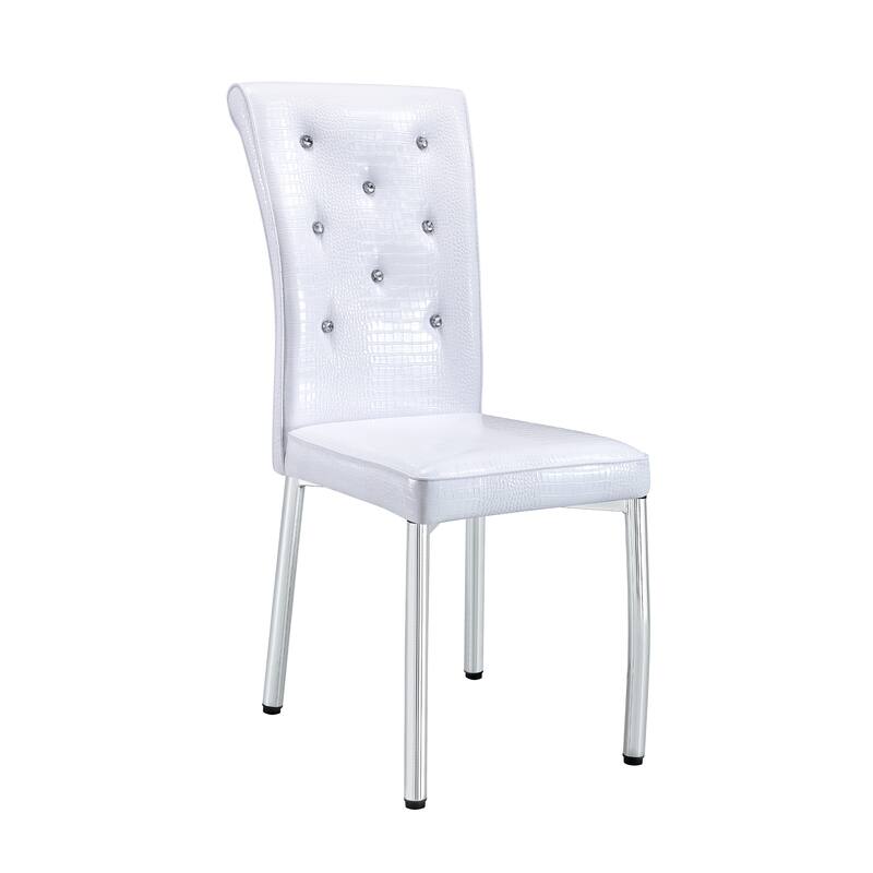 Set of 2 Retro alligator skin Upholstered dining chairs,with Crystal buckle design and Faux Leather design, metal legs