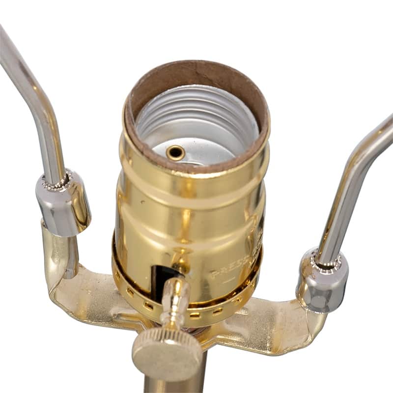 White and Gold Three Tiered Round Table Lamp with Drum Shade(Lamp Shade Assembly Required)