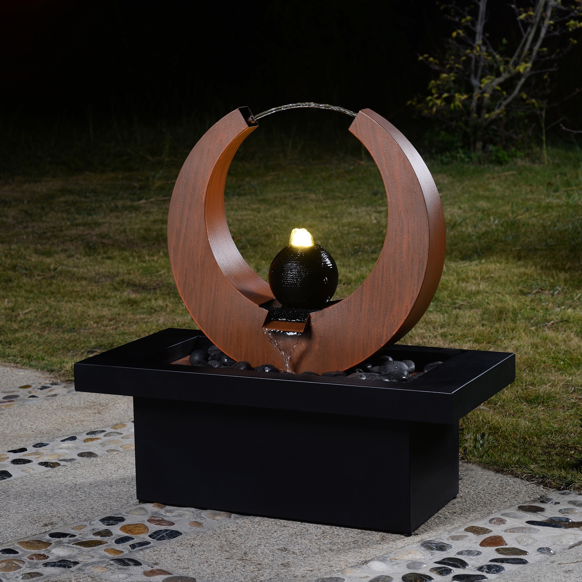 LED Lighted Outdoor Garden Water Fountain with Basin - 27.5" - Brown and Black