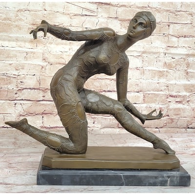 Dimitri Chiparus Graceful Art Deco Dancer Girl Bronze Sculpture On Marble Base