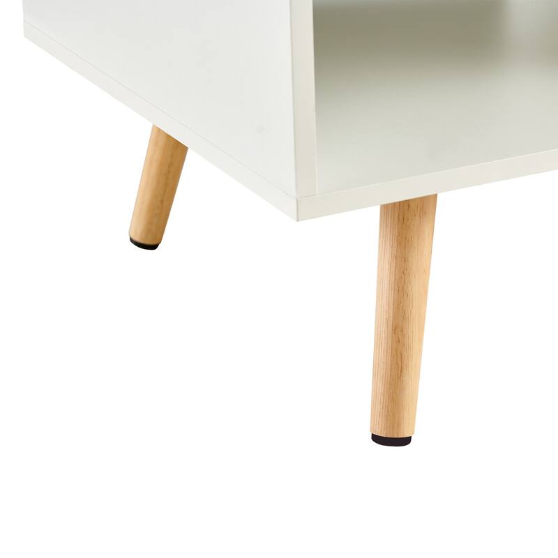 Modern Coffee Table with Drawer for Living Room,Solid Wood Legs