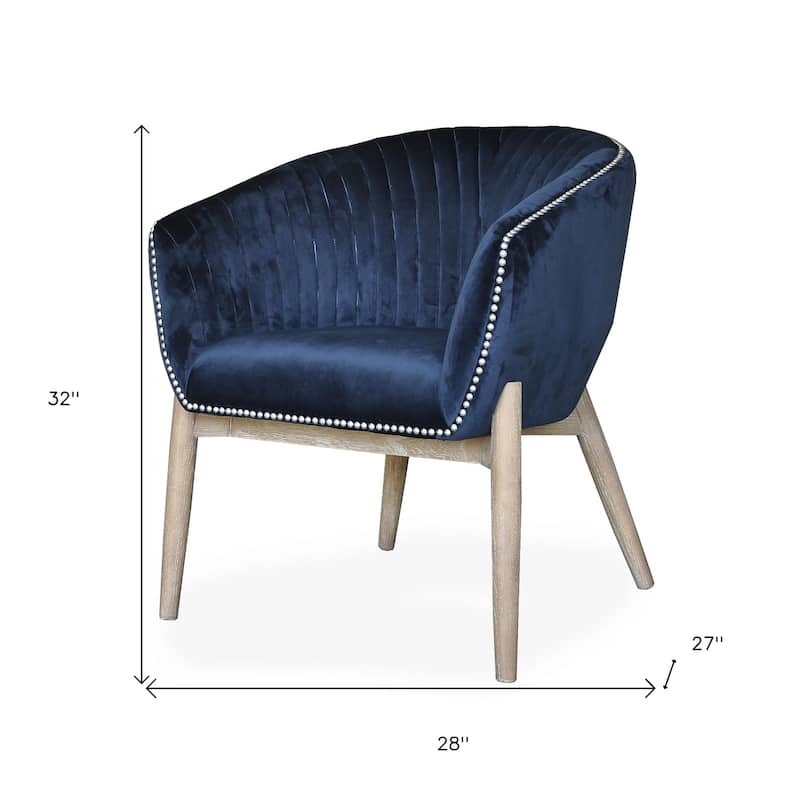 HomeRoots 28" Blue And Brown Velvet Arm Chair - 28 in. x 32 in. x 27 in.