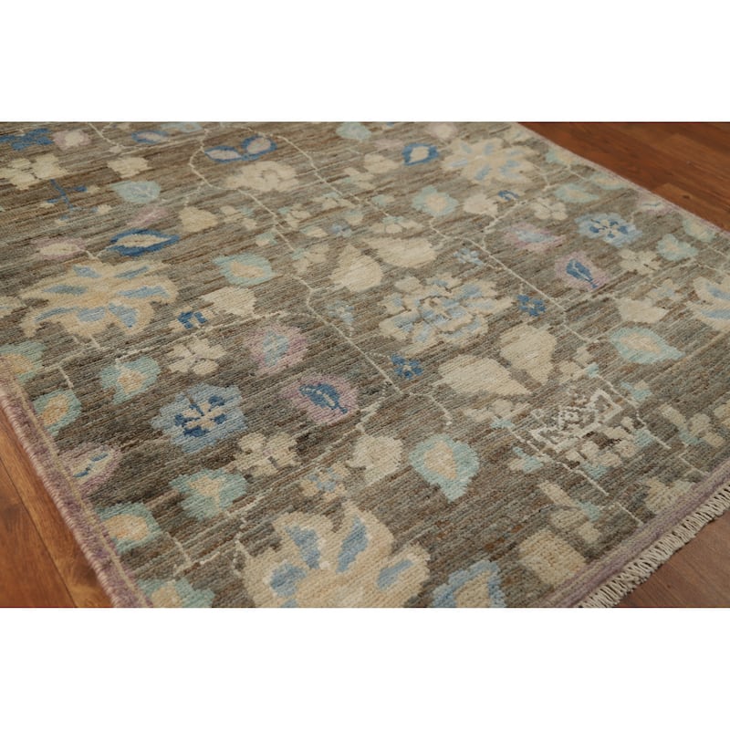 Hand Knotted Oriental 100% Wool Carpet Transitional All-Over Greys & Charcoal Oushak Runner Rug - 11' 8'' X 3' 0''