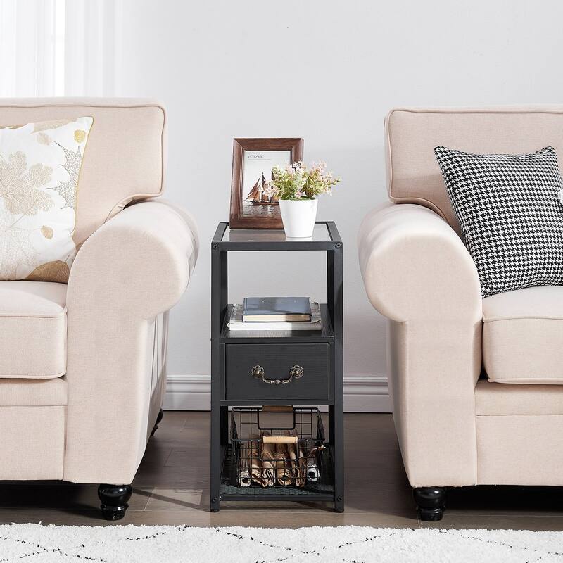 VECELO (Set of 2) 1-Drawer Modern Nightstands with Glass Top