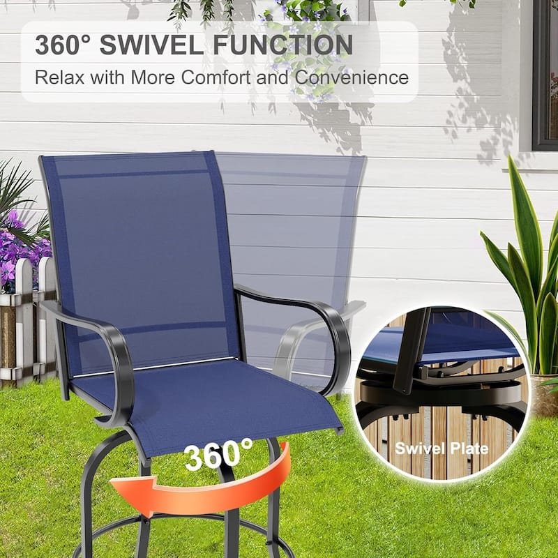 Patio 2 Piece Outdoor Swivel Bar Chairs, Rotating Bar Stools for Deck Lawn Garden Backyard