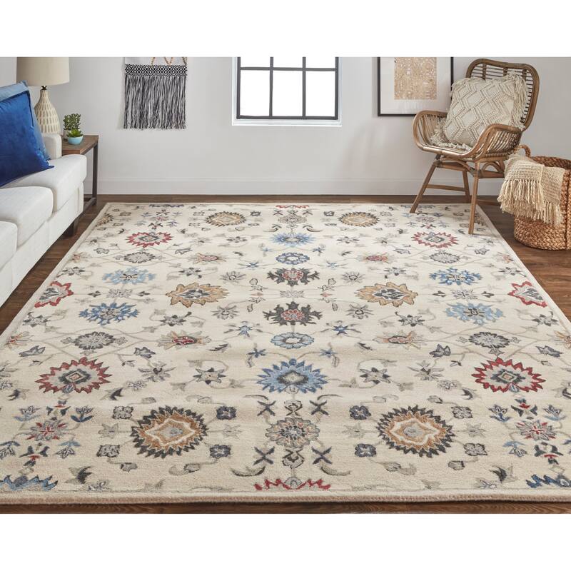 Ornamental Geometric Floral Ivory Persian Transitional Rug