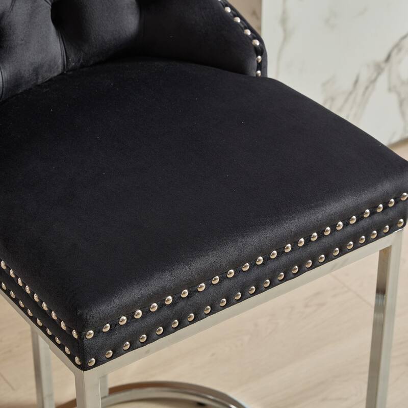 GDF Studio - Riveton Modern Velvet Upholstered Counter Height Bar Stools with Button Tufted Back & Rivet Trim (Set of 2)