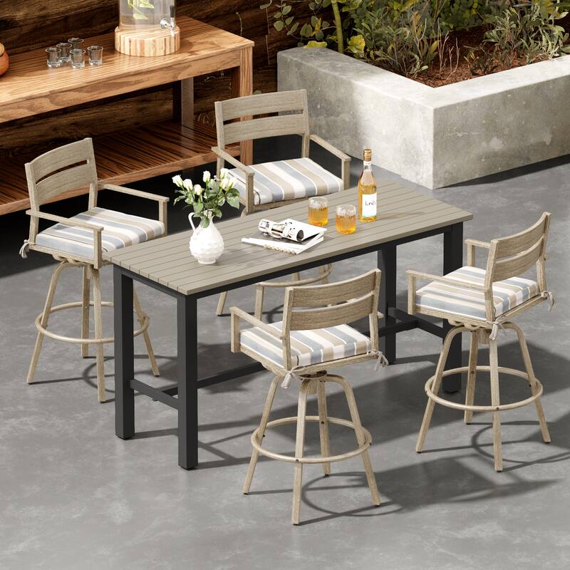 Outdoor Aluminum Patio Bar Stools Swivel Chairs with Sunbrella Cushions - 19.5 in W * 45.3 in H * 17.5 in D