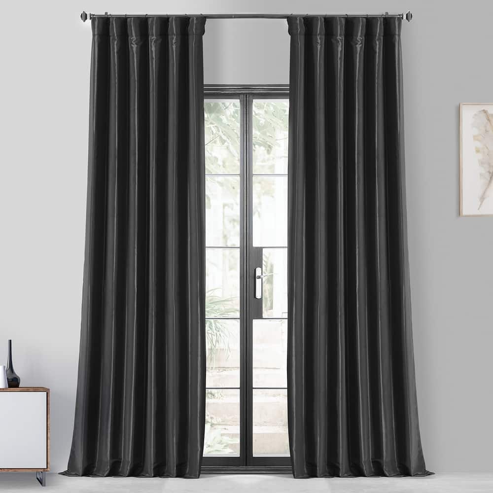 Exclusive Fabric Faux Silk Taffeta Solid Blackout Curtain (1 Panel)