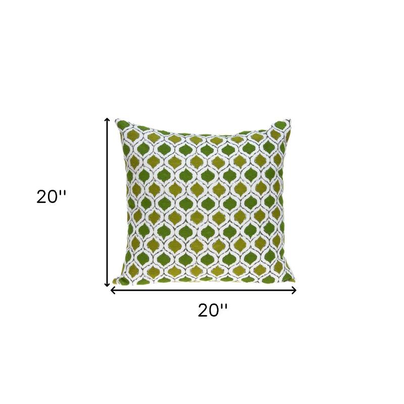 HomeRoots 20" Green and White Ogee Cotton Throw Pillow With Embroidery