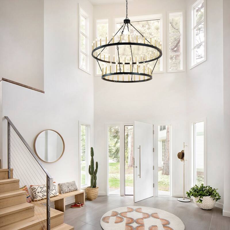 2-Tier Wagon Wheel Chandelier Large Chandeliers For High Ceilings - 56-Light