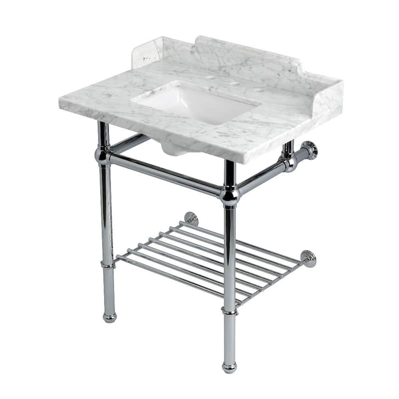 Kingston Brass LMS30MBSQB-P-SET Pemberton 30" Rectangular Brass, - Marble White / Polished Chrome