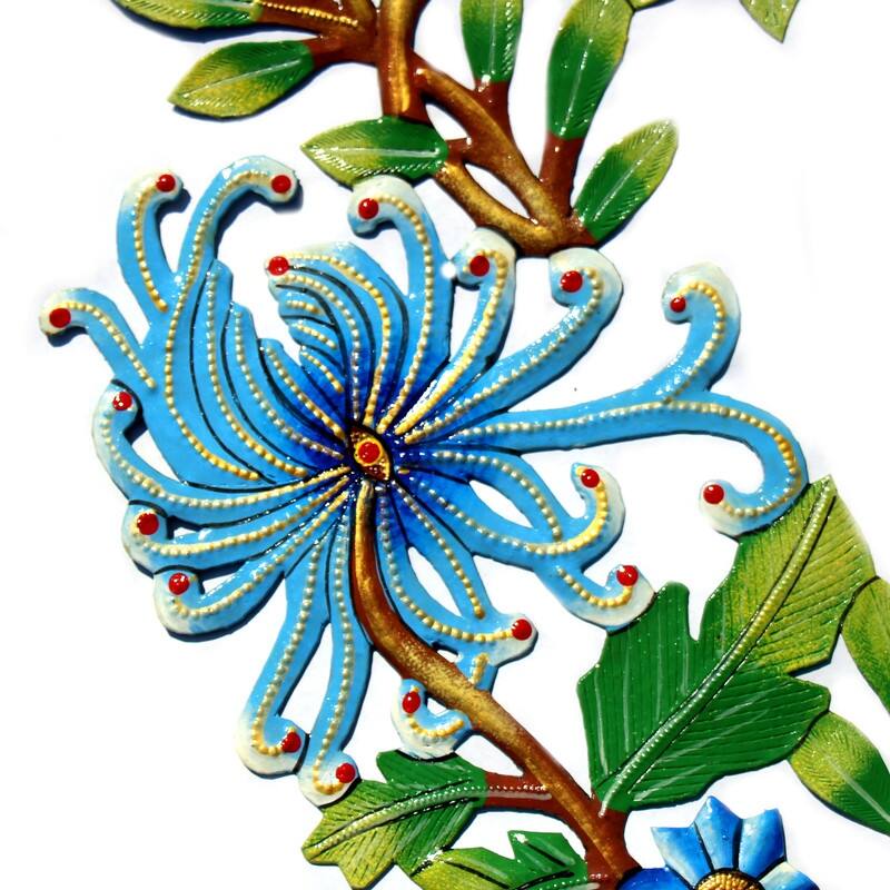 Handmade Painted Door Wreath with Bird Recycled Steel Wall Art