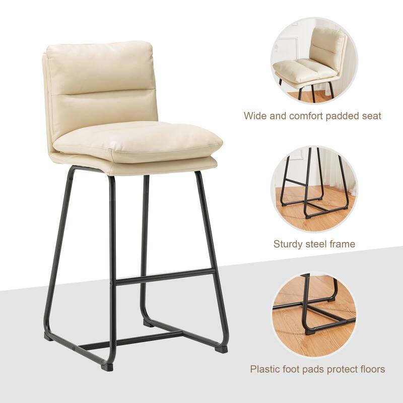 Glitzhome Set of 2 Modern Faux Leather Soft Springy Metal Legs Counter or Bar Stools