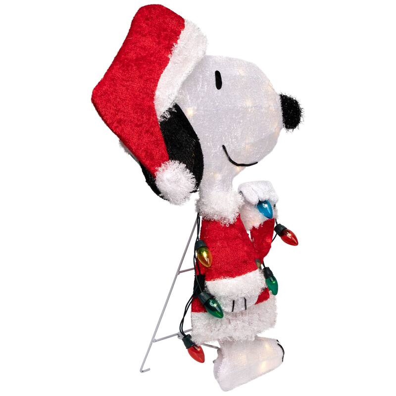 24" Lighted Santa Snoopy with String Lights Outdoor Christmas Yard Decoration