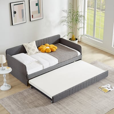 Grey Twin Size Daybed with Trundle, Sturdy Metal Frame, Space-Saving Design, Noise-Free, Easy Assembly