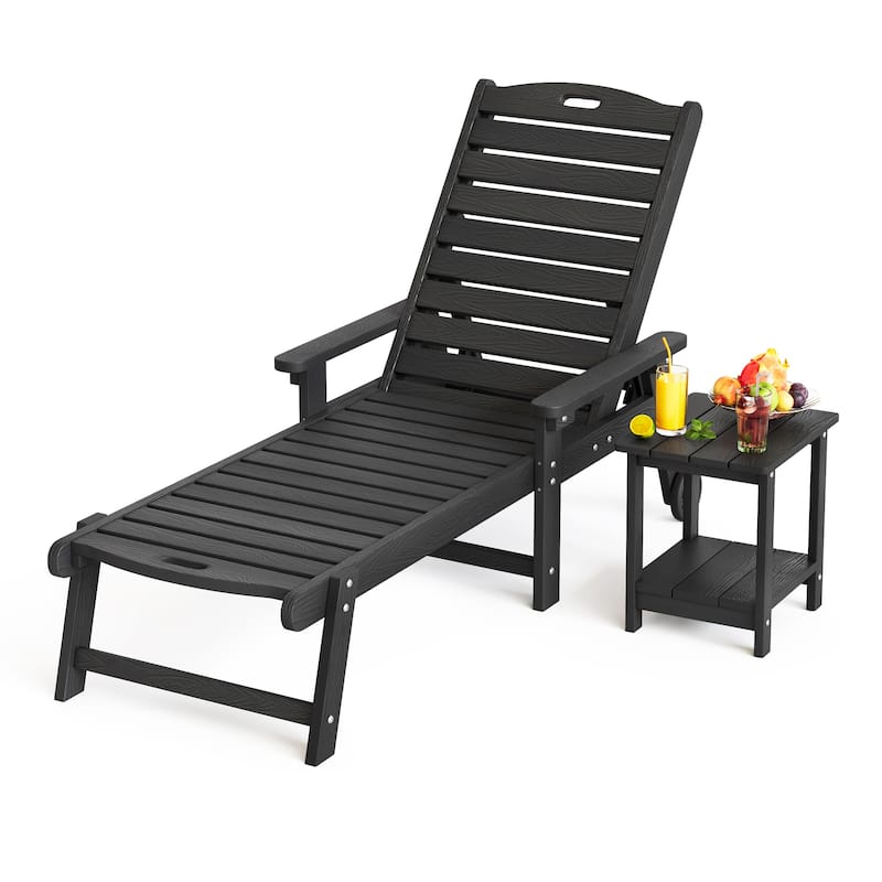 HDPS All Weather Outdoor Chaise Lounge With Side Table (2-piece Set)